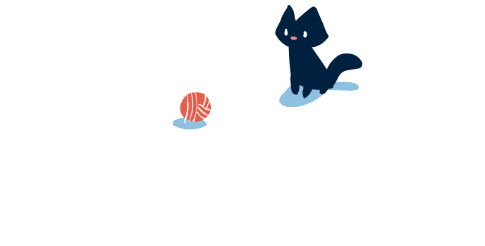 一只坐着的黑猫，旁边一团毛线球